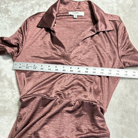 Louna Ruched Knee Length Dress Women's XS Brown Jersey Long Sleeve V-Neck RTR - Picture 10 of 14